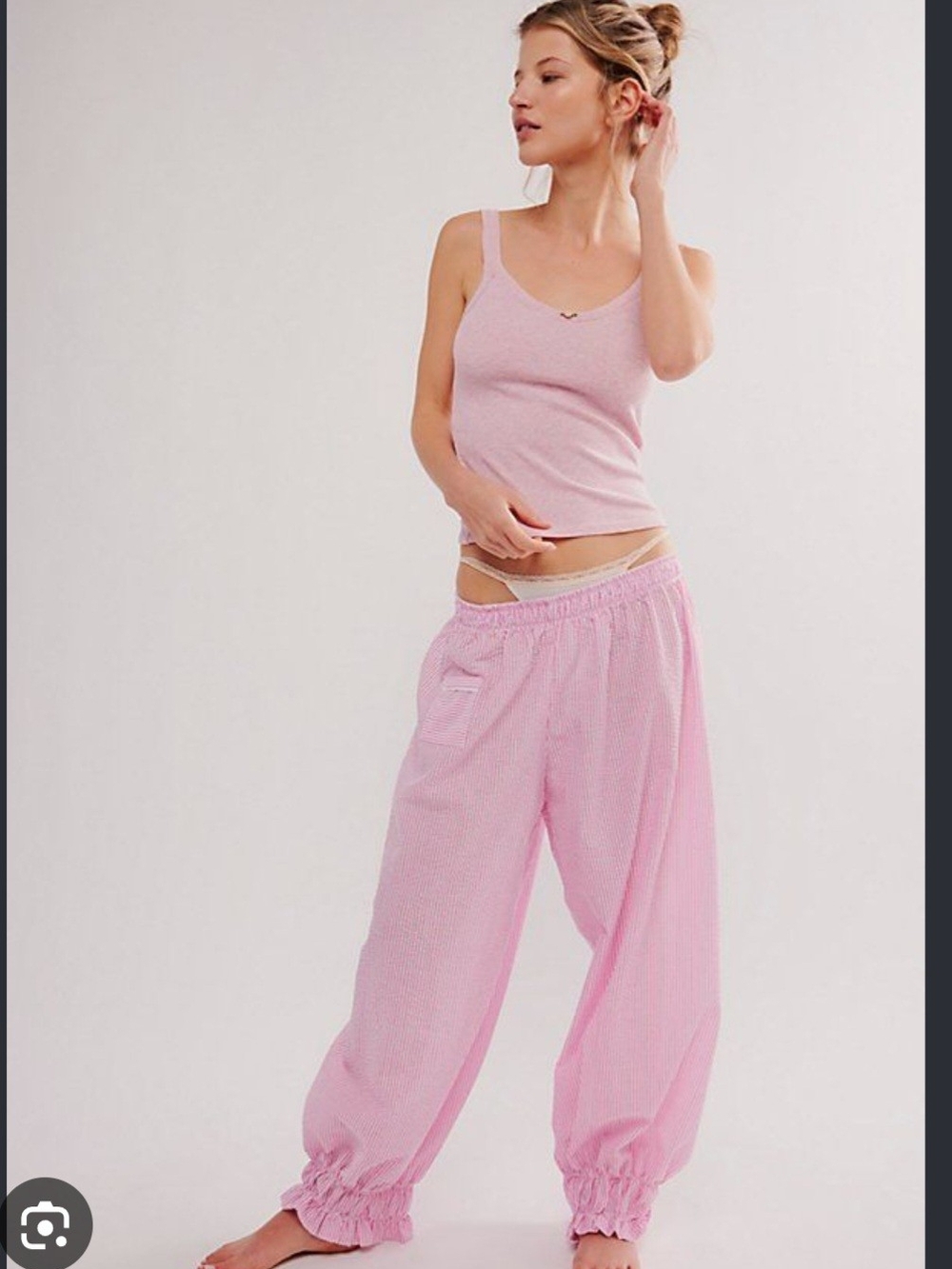 Intimately Free People Cloud Nine Seersucker Balloon  Pants Pink Stripe XL